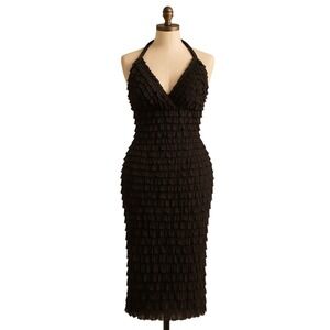 Betsey Johnson Black Ruffle Halter‎ Dress Party Cocktail Bodycon Medium